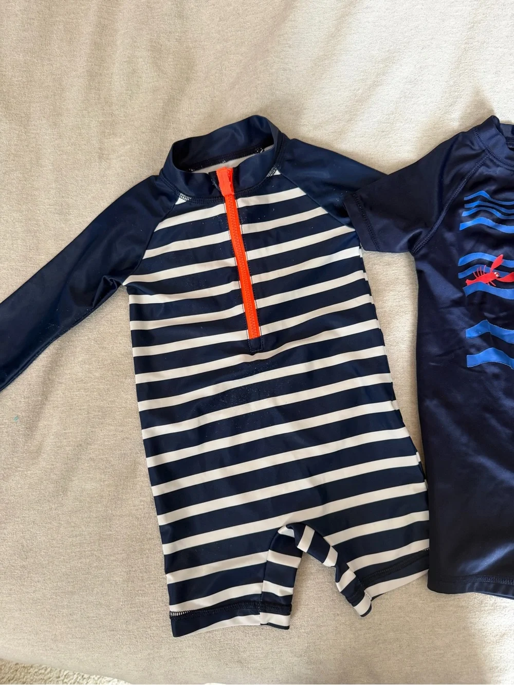 Carter's Navy and White Striped & Shark Print Swim Rompers Set